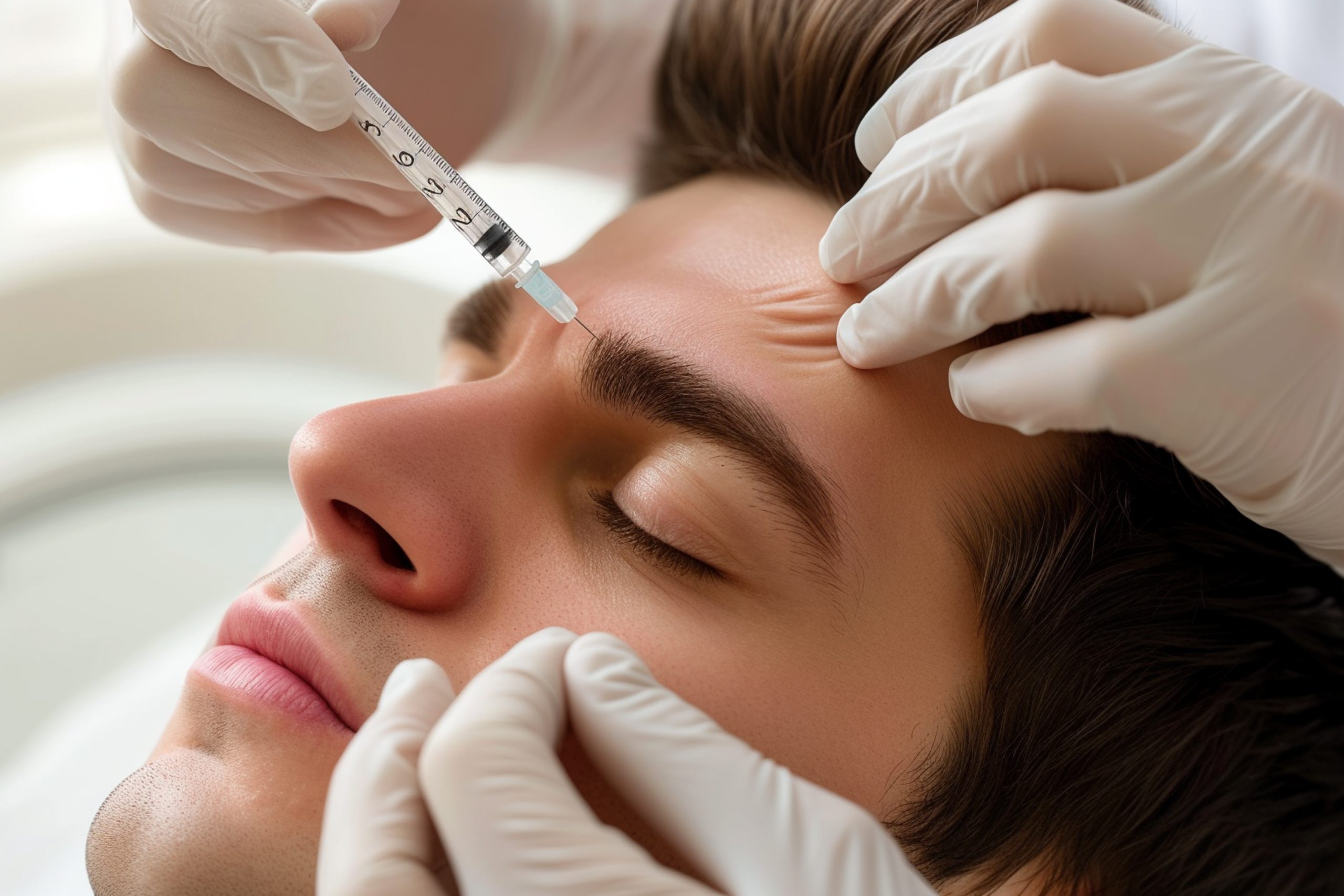 a man getting filler bokeh style background